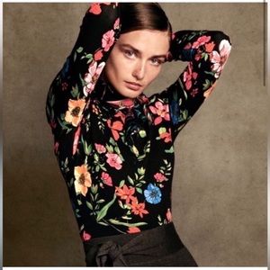 Maeve by Anthropologie cotton spandex long sleeve floral top blouse medium